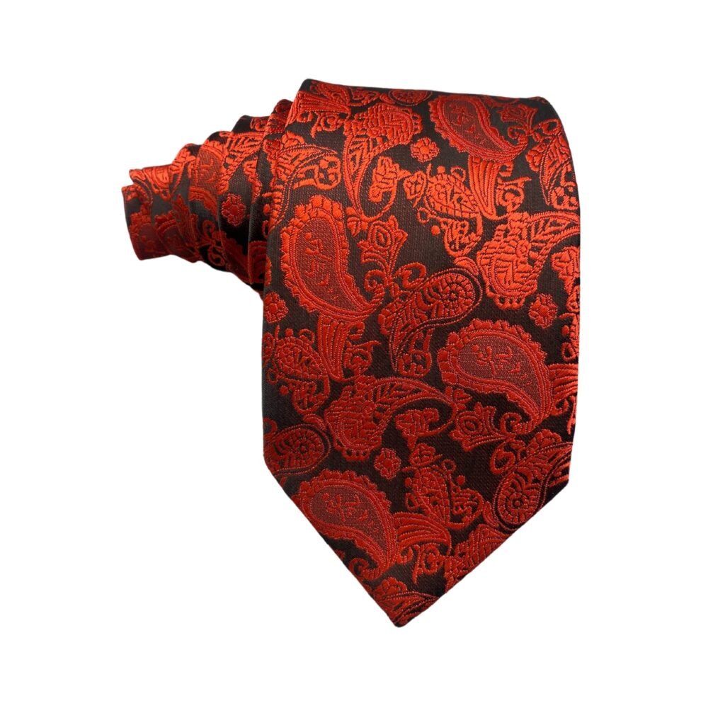 Marks & Spencer Rustic Silk Bold Orange Paisley Pattern Men's Tie