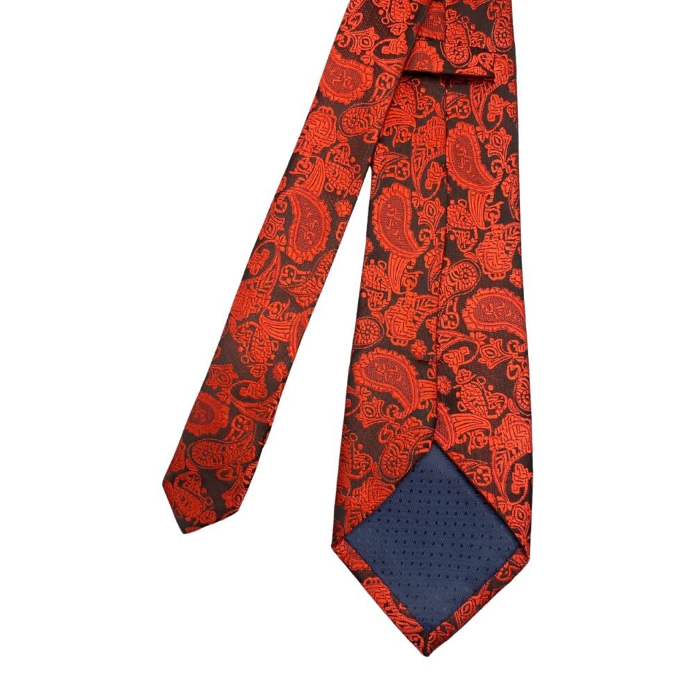 Marks & Spencer Rustic Silk Bold Orange Paisley Pattern Men's Tie