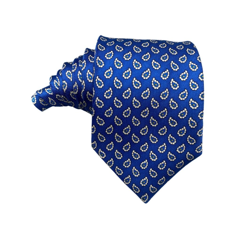 Pure Silk Popping Blue Mini Paisley Pattern Men's Tie
