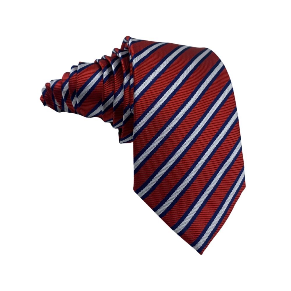St. Bernard Red Men's Tie with Blue White Stripes