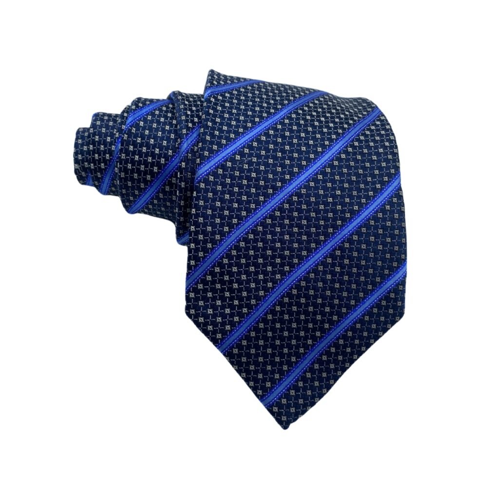 F&F Glowing Blue Self Textured Stripes Pattern Men's Tie