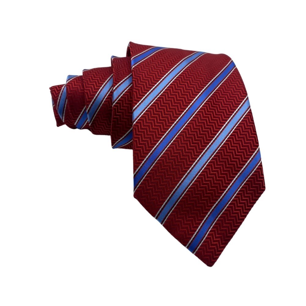 Marks & Spencer Red Self Textured Blue Stripes Men's Tie