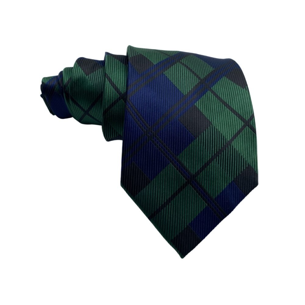 Dark Blue and Green Plaid Pattern Men's Tie by The Highland Collection